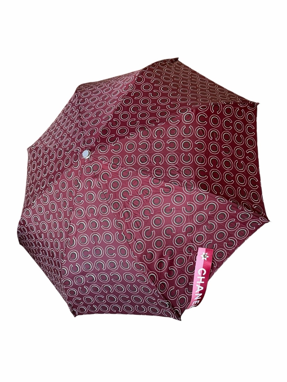 CHANEL Umbrella COCO Logo Burgundy Folding Umbrella Made in France